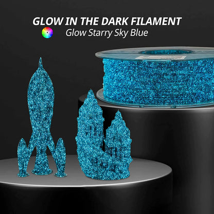 Glow PLA variety pack — spool contents and glow output product listing shot