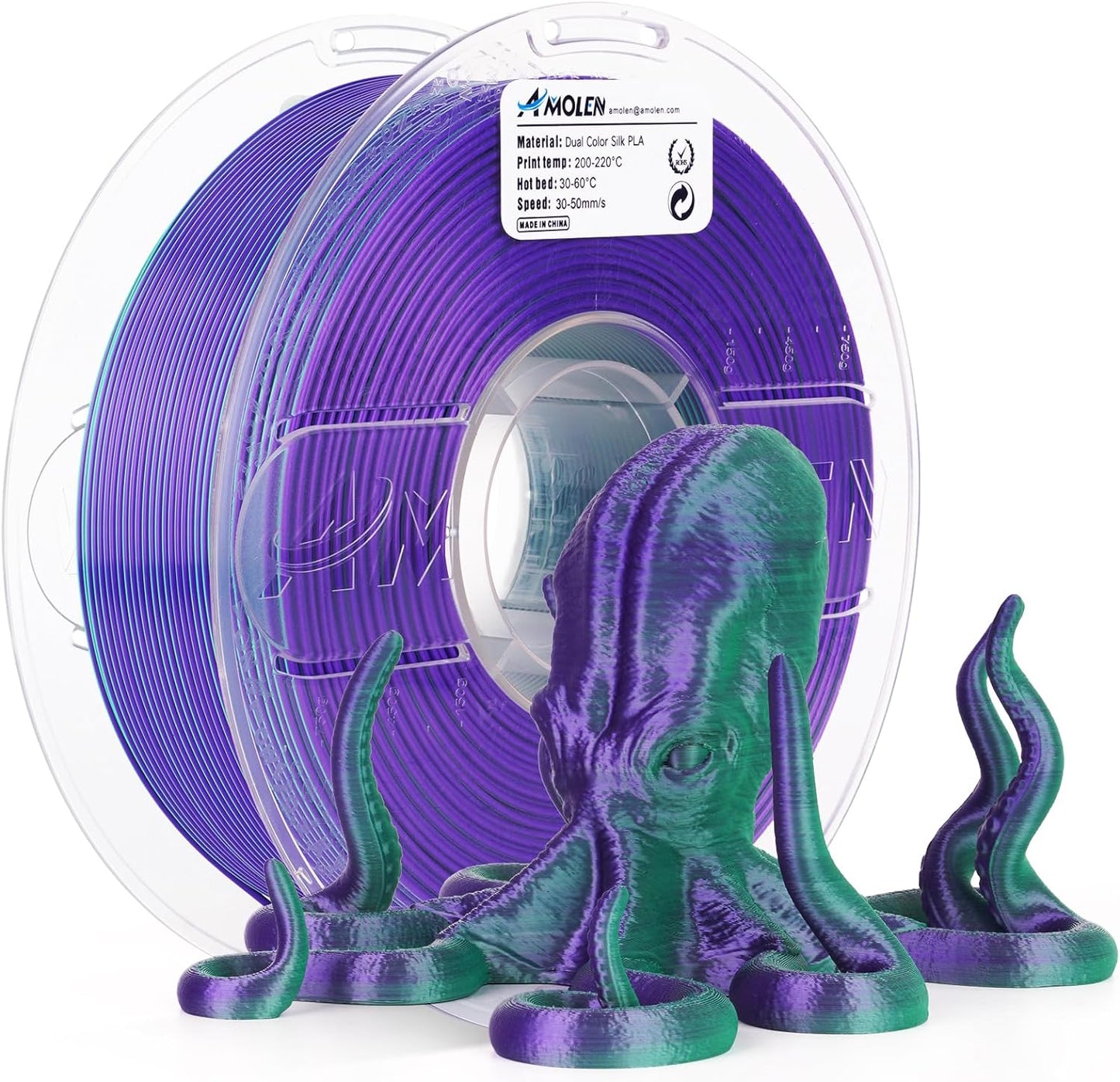 AMOLEN Dual Color Silk PLA Amazon listing — product and variant overview [Inferred — confirm image content]