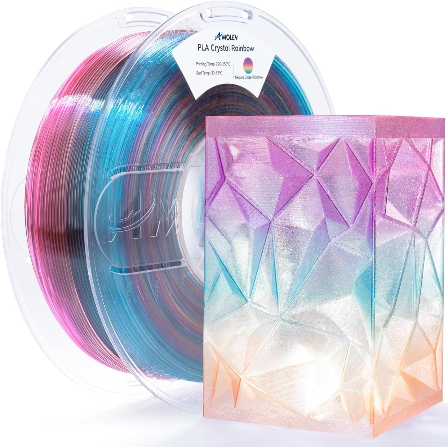 Amolen Crystal PLA 1KG filament spool product overview – multiple colorways