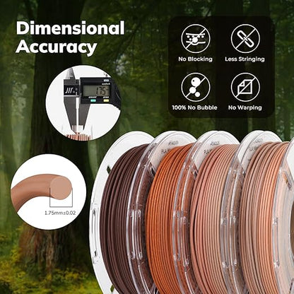 AMOLEN Wood PLA filament spool — wood-grain texture surface showing 15% fiber composition