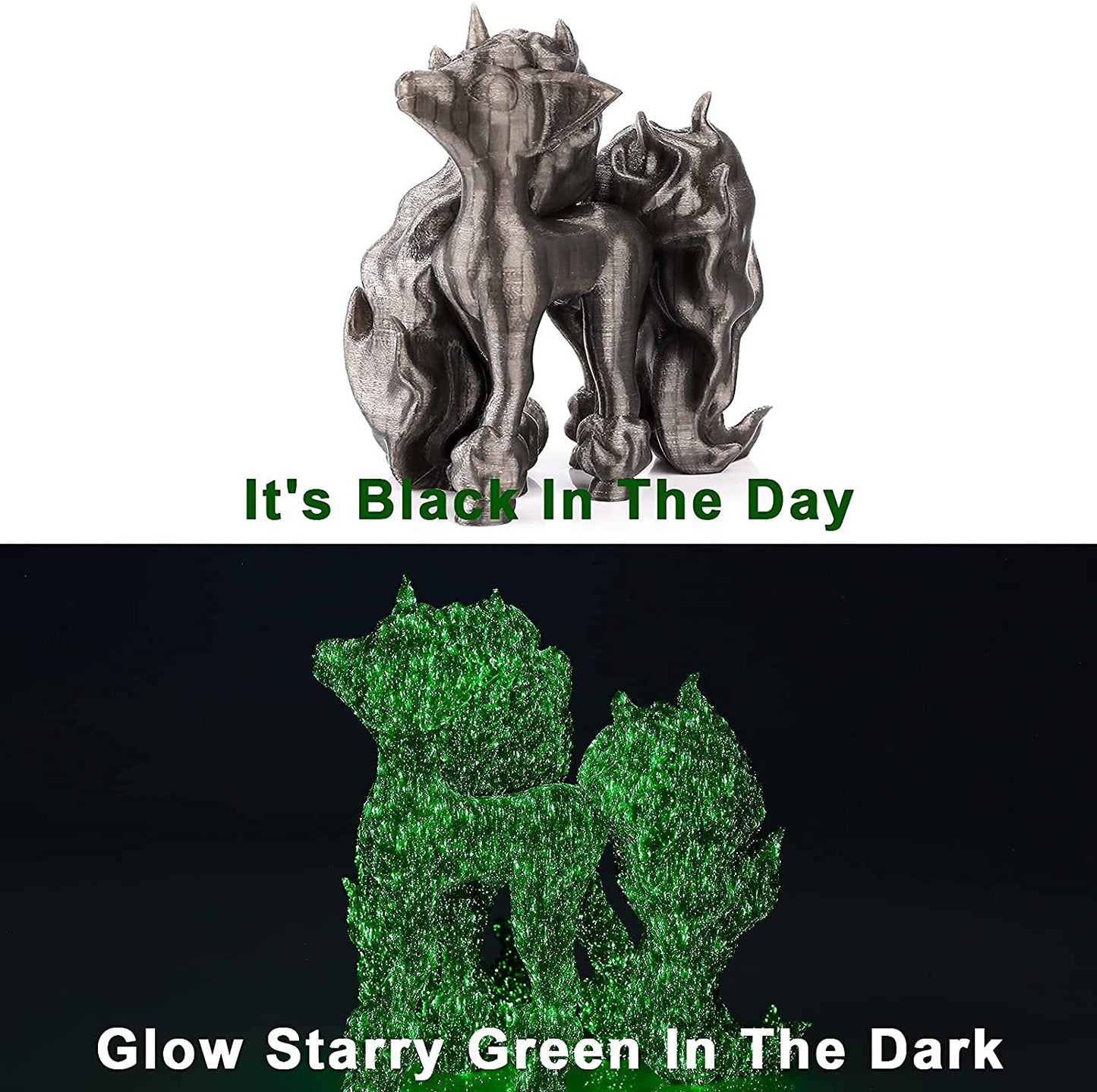 Glow-in-the-dark PLA variety pack — UV charged glow emission product shot