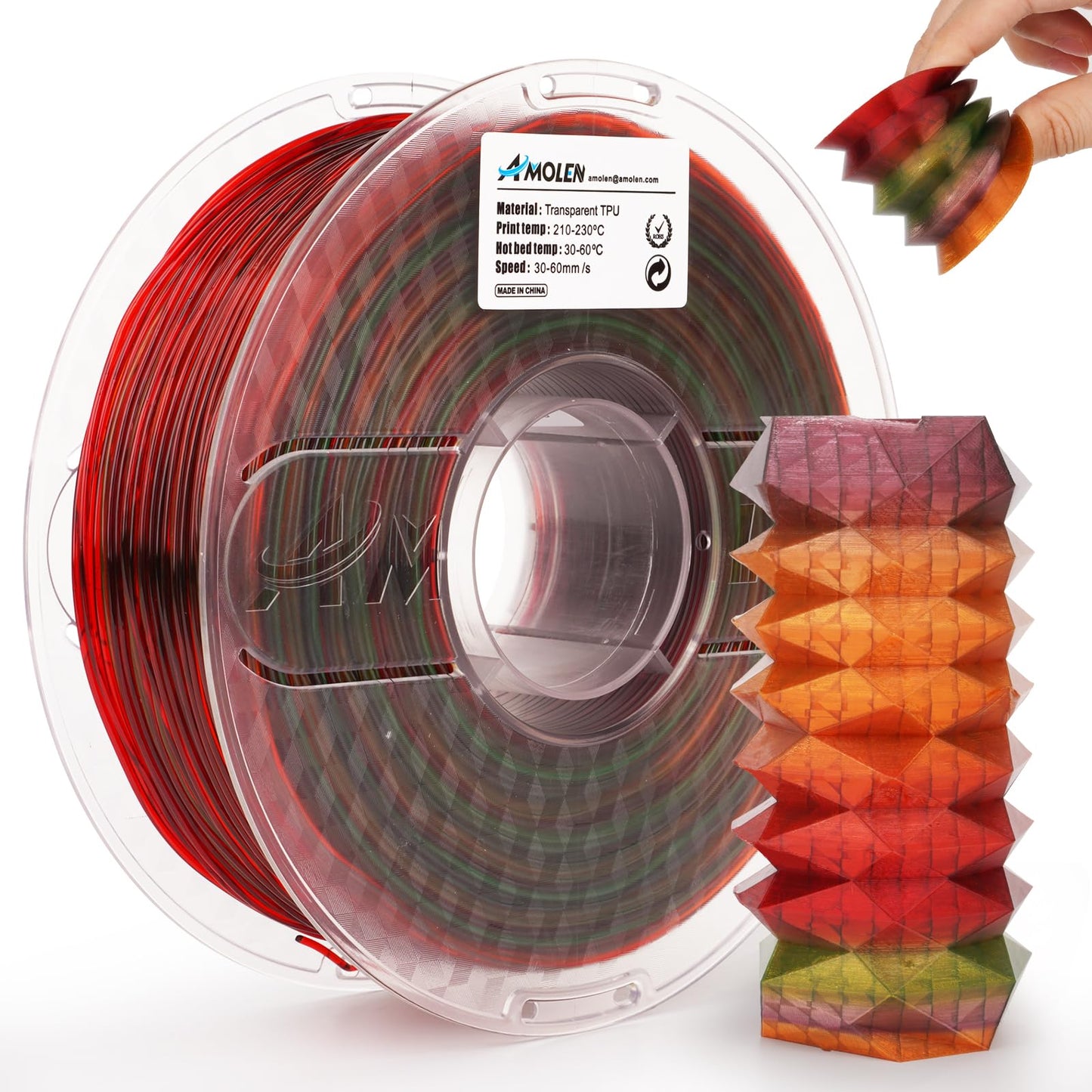 AMOLEN TPU Rainbow filament specifications — high elastic recovery and abrasion resistance