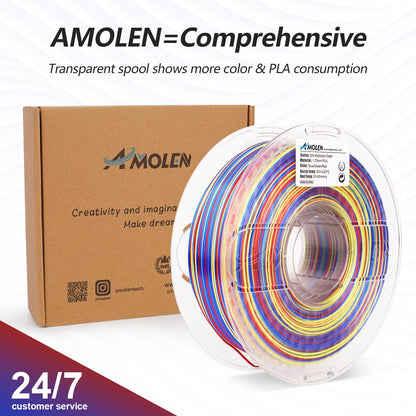 AMOLEN S-Series Silk PLA print sample — spiral color banding across layers, multicolor finish
