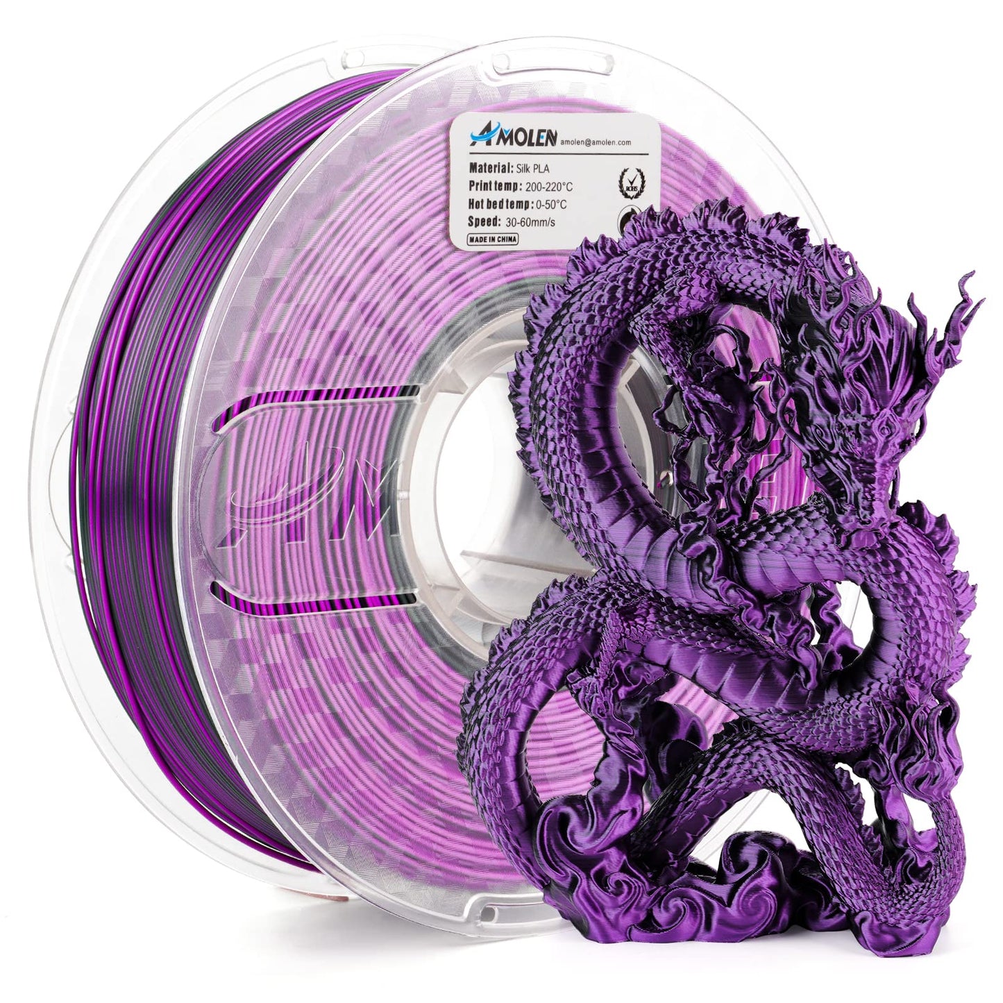 AMOLEN Dual Color Silk PLA product listing image — spool or print [Inferred — confirm image content]