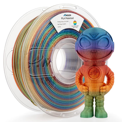 AMOLEN Galaxy PLA filament spool label with print specifications