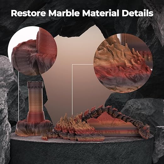 AMOLEN Marble PLA filament print sample — realistic stone veining and mineral texture on printed model