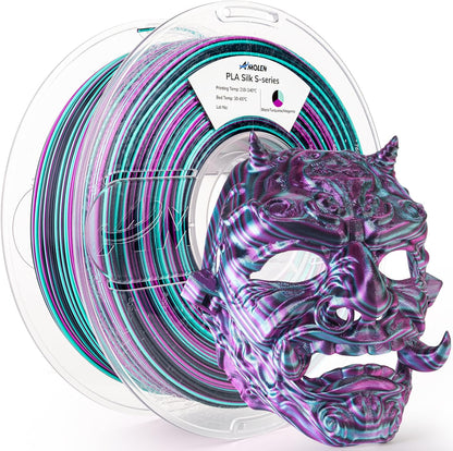AMOLEN S-Series Silk PLA Amazon product listing image showing filament features and color options