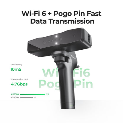 Creality CR-Scan Otter Lite in-hand scanning small object showing wireless 30fps scan capability and compact form factor