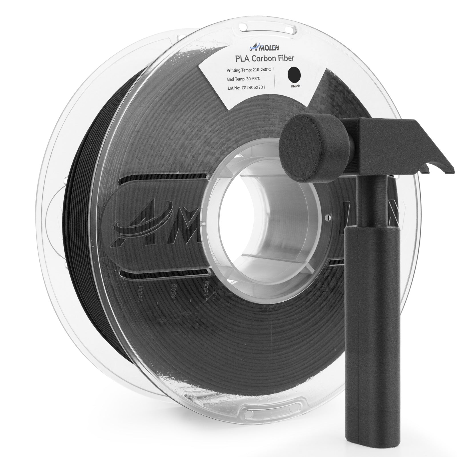 AMOLEN PLA Carbon Fiber filament product display — 8 colorways including black, grey, and blue