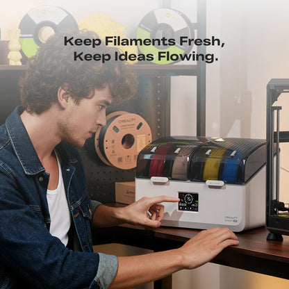 Creality SpacePi X4L compared to standard single-spool dryers showing 4-spool multicolor advantage for print farms