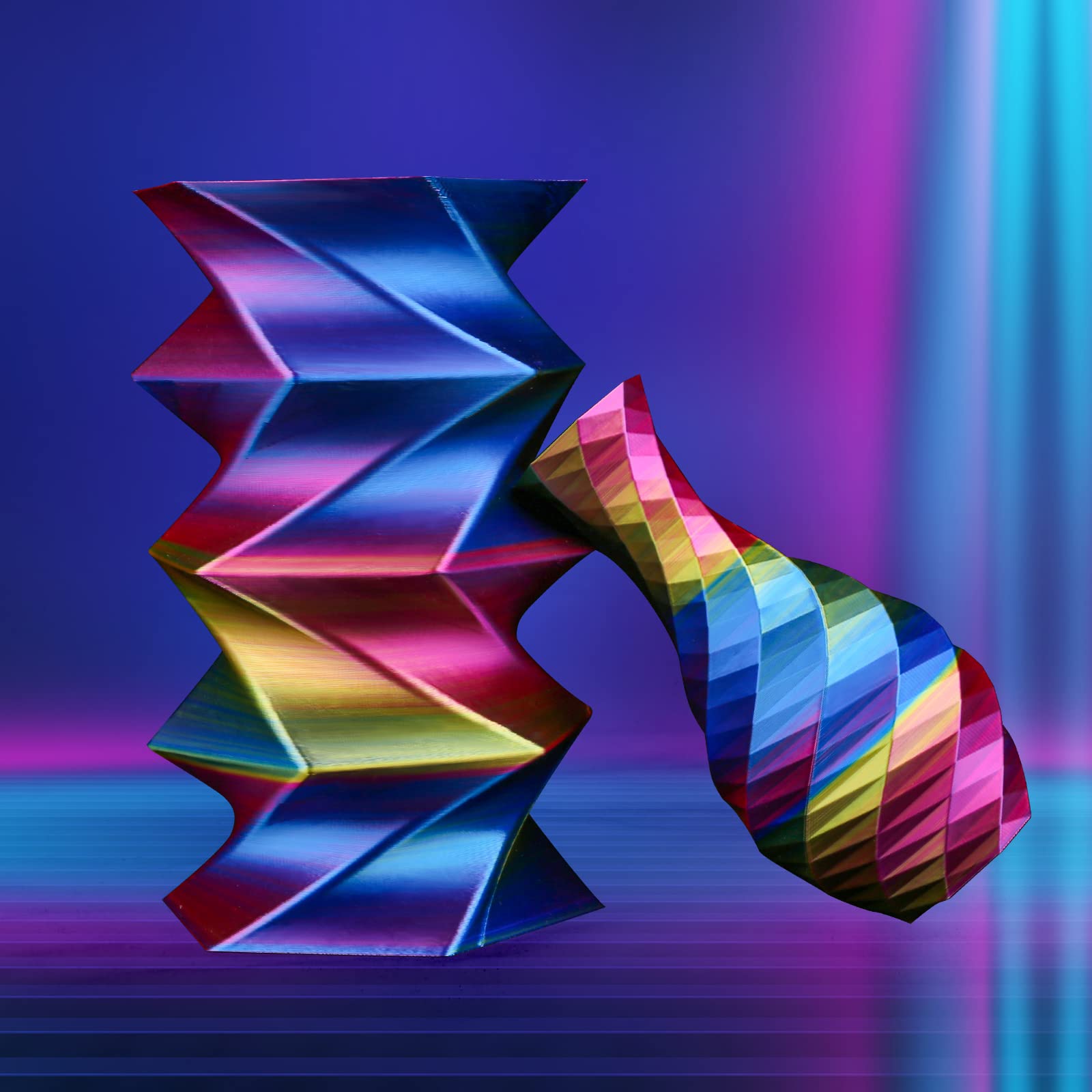 Gold Fuchsia Blue 1KG triple color silk PLA spool — detail showing gold, fuchsia, and blue in rotation