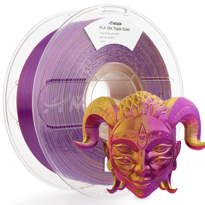 AMOLEN PLA Silk Triple Color filament — main product shot showing spool with three-color silk winding