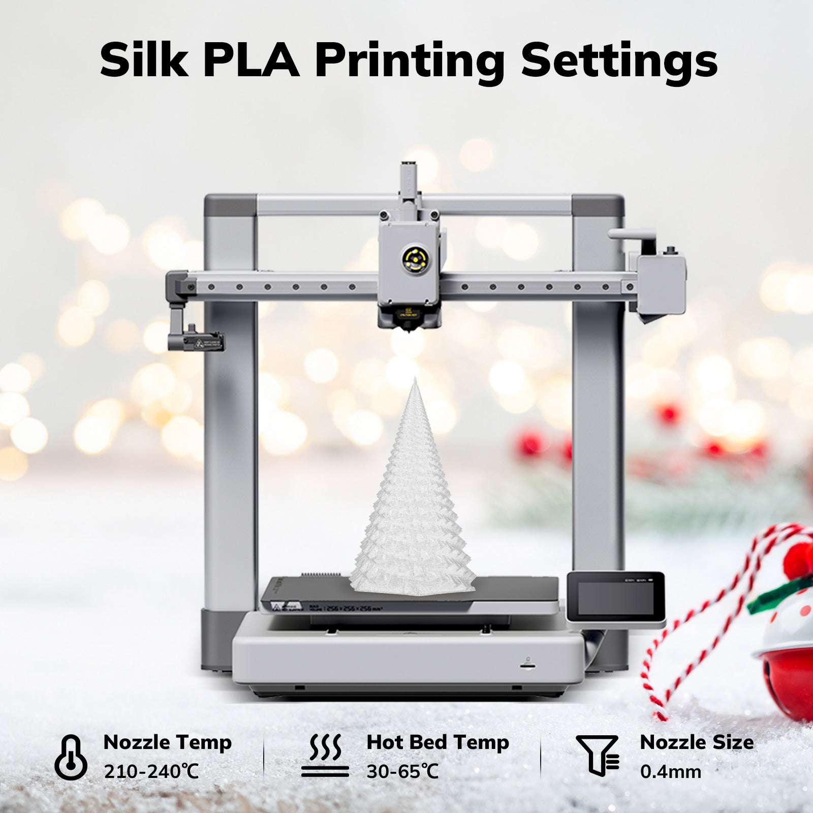Amolen Shiny Glitter PLA – print specifications and nozzle requirements infographic