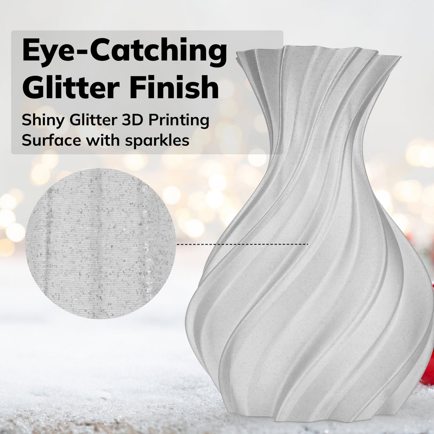 Amolen Shiny Glitter PLA filament – vacuum-sealed packaging with desiccant