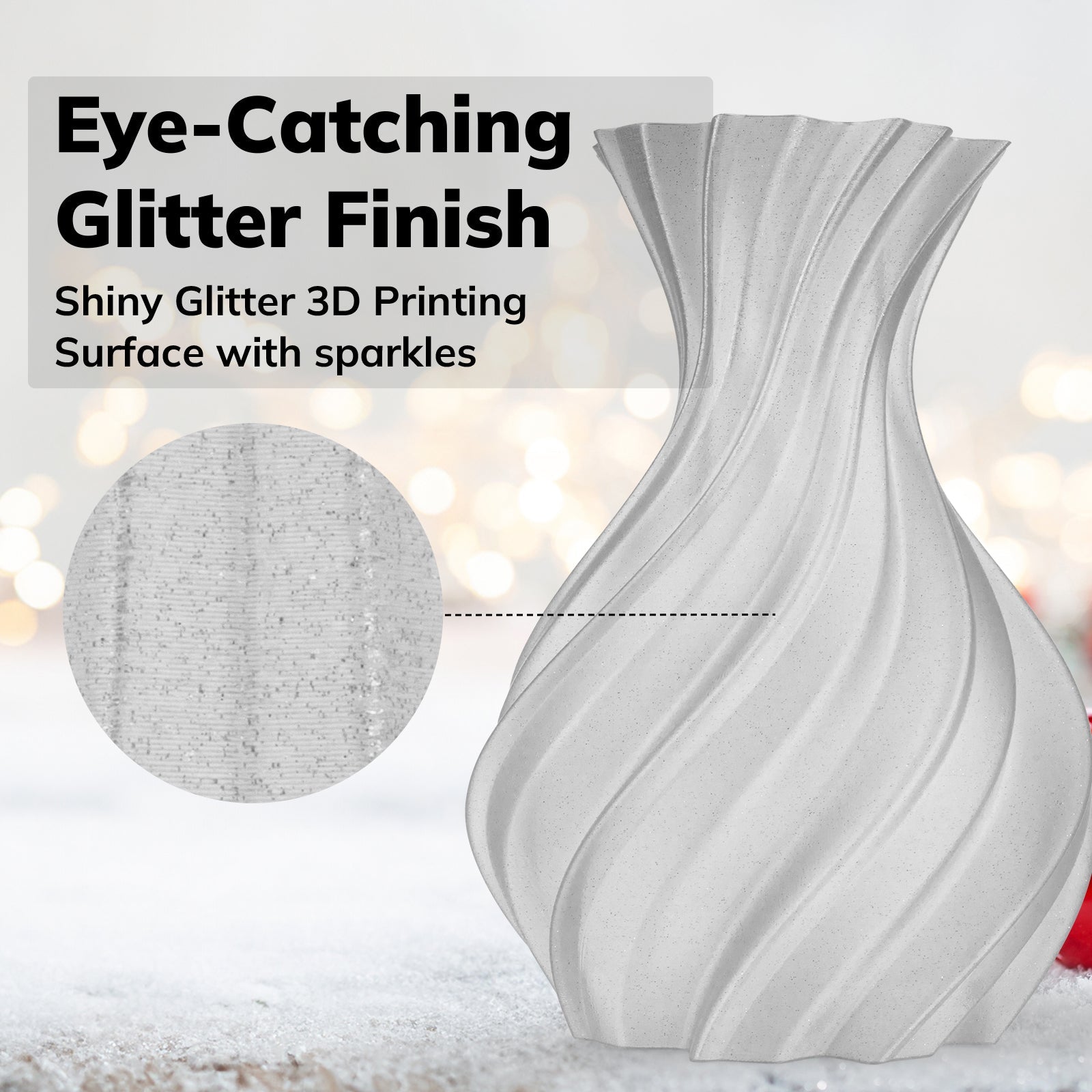 Amolen Shiny Glitter PLA filament – vacuum-sealed packaging with desiccant