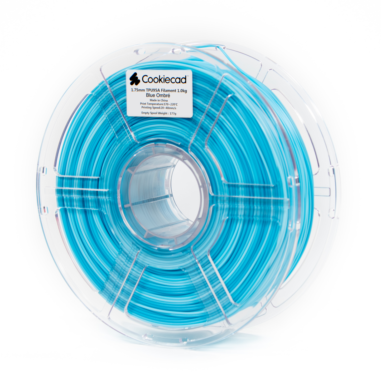 Cookiecad Blue Ombre TPU 95A filament 1.75mm 1kg – dual-shade blue gradient, flexible spool