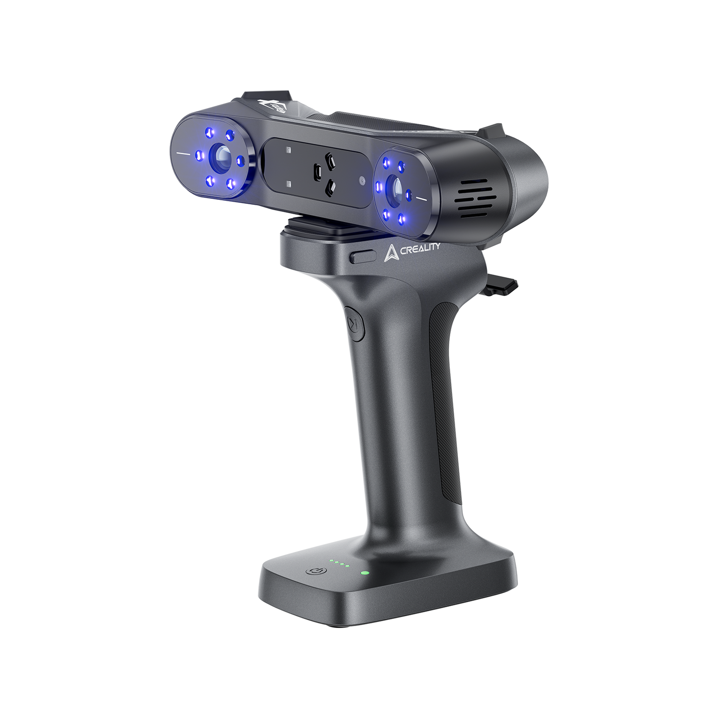 Creality RaptorX specifications infographic – 0.02mm accuracy 34+7 blue laser NIR wireless Wi-Fi 6 5-4000mm range