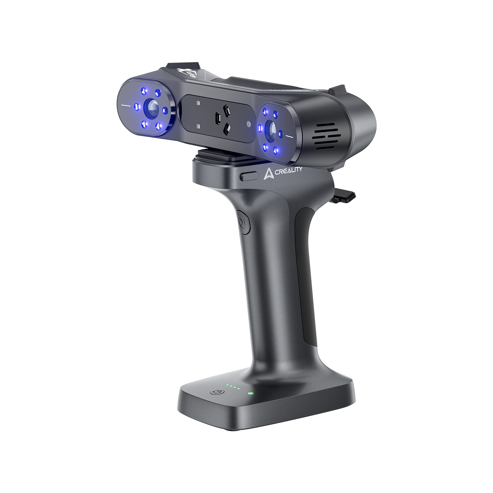 Creality RaptorX specifications infographic – 0.02mm accuracy 34+7 blue laser NIR wireless Wi-Fi 6 5-4000mm range