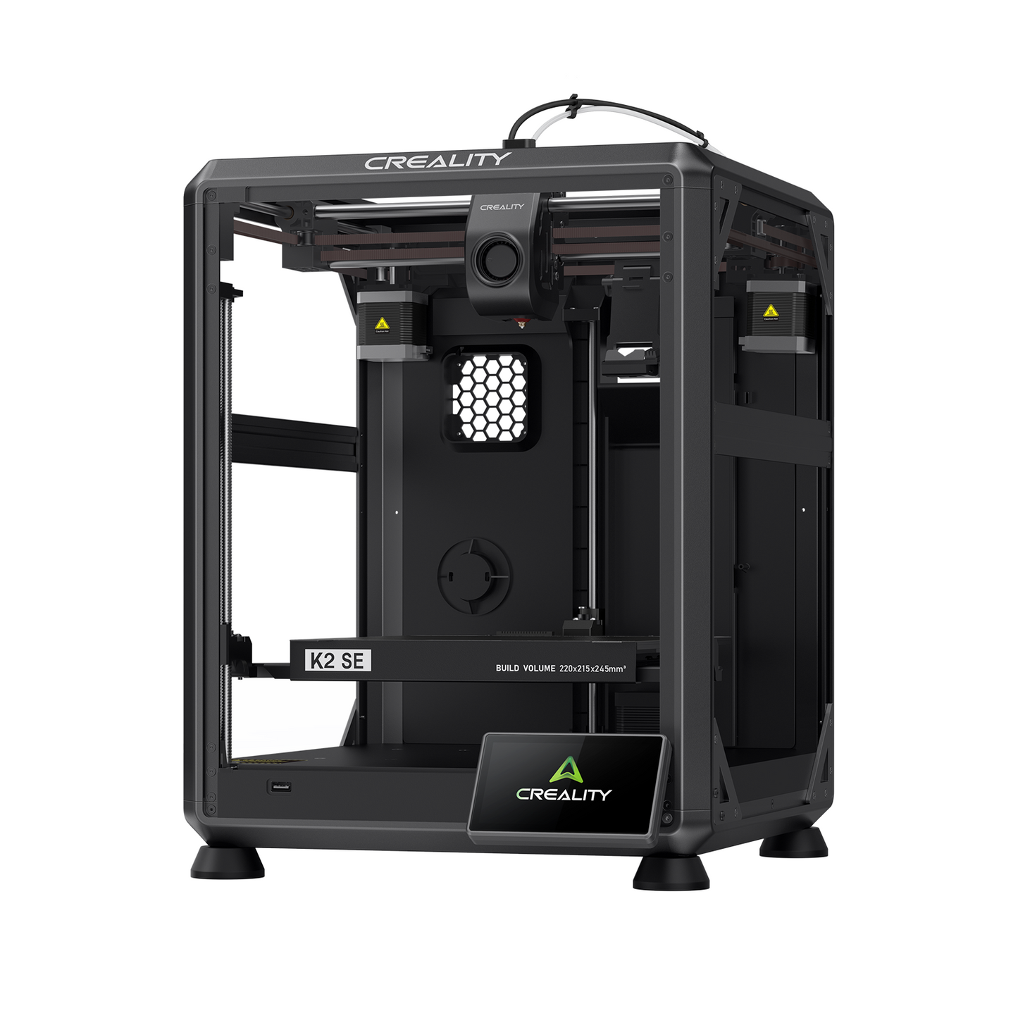 Creality K2 SE CFS multicolor system showing 4-spool filament management expandable to 16 colors
