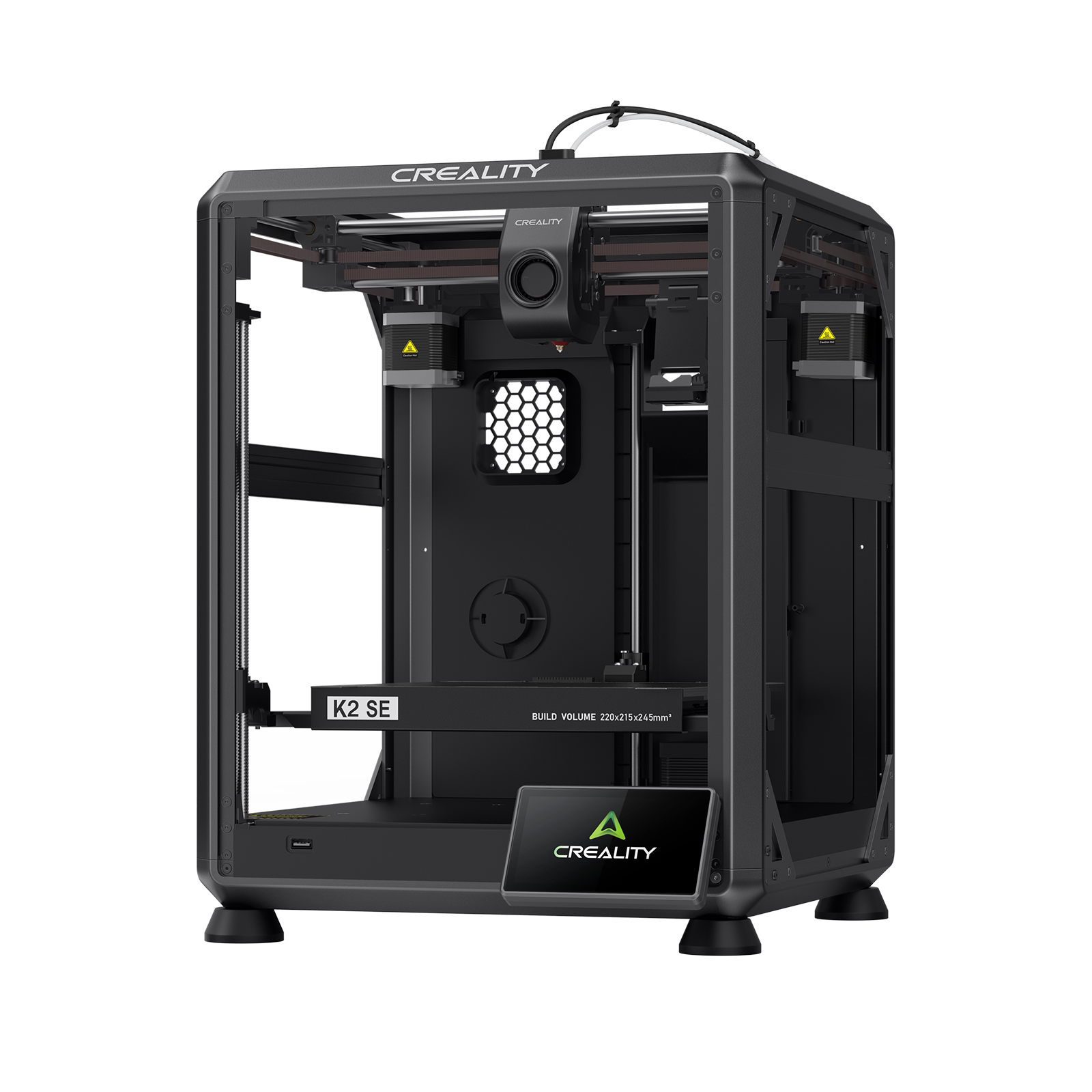 Creality K2 SE CFS multicolor system showing 4-spool filament management expandable to 16 colors