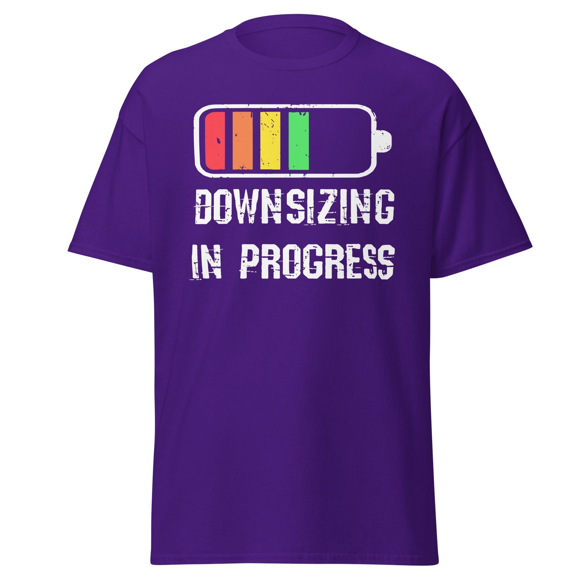 Gastric bypass weight loss graphic tee on purple Gildan 5000 shirt by VectorDesignsArizona.