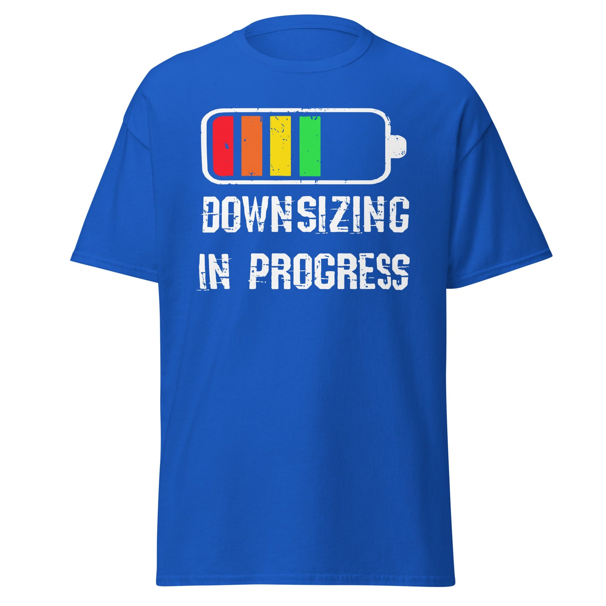 Bariatric recovery humor shirt in royal blue unisex cotton by VectorDesignsArizona.