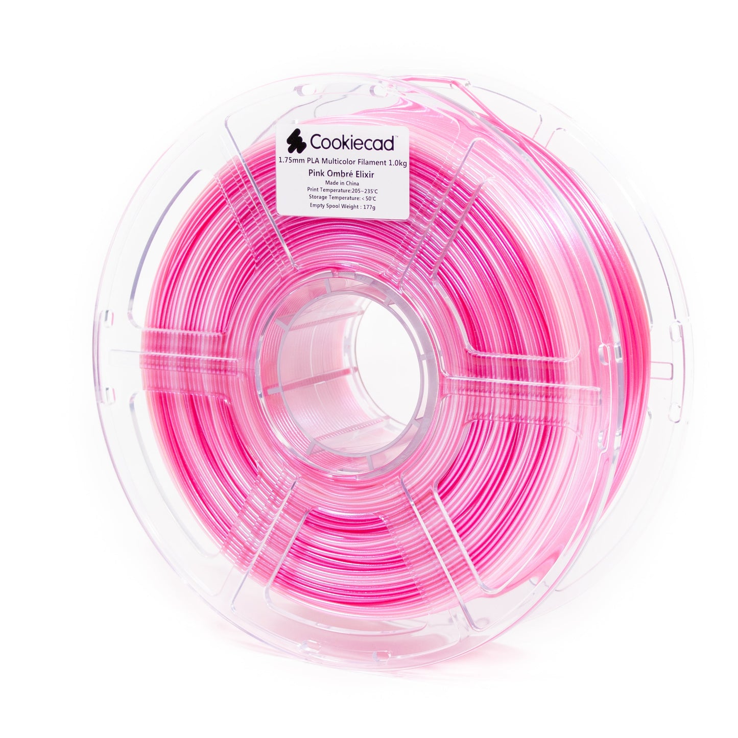 Cookiecad Pink Ombré Elixir PLA filament 1.75mm 1kg – dual-shade pink with iridescent shimmer, spool