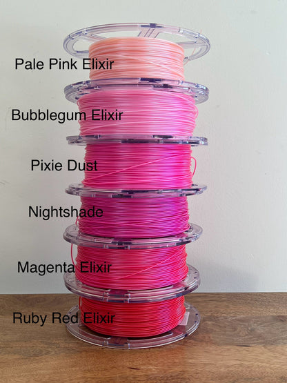 Cookiecad Magenta Elixir PLA filament detail – shimmer surface