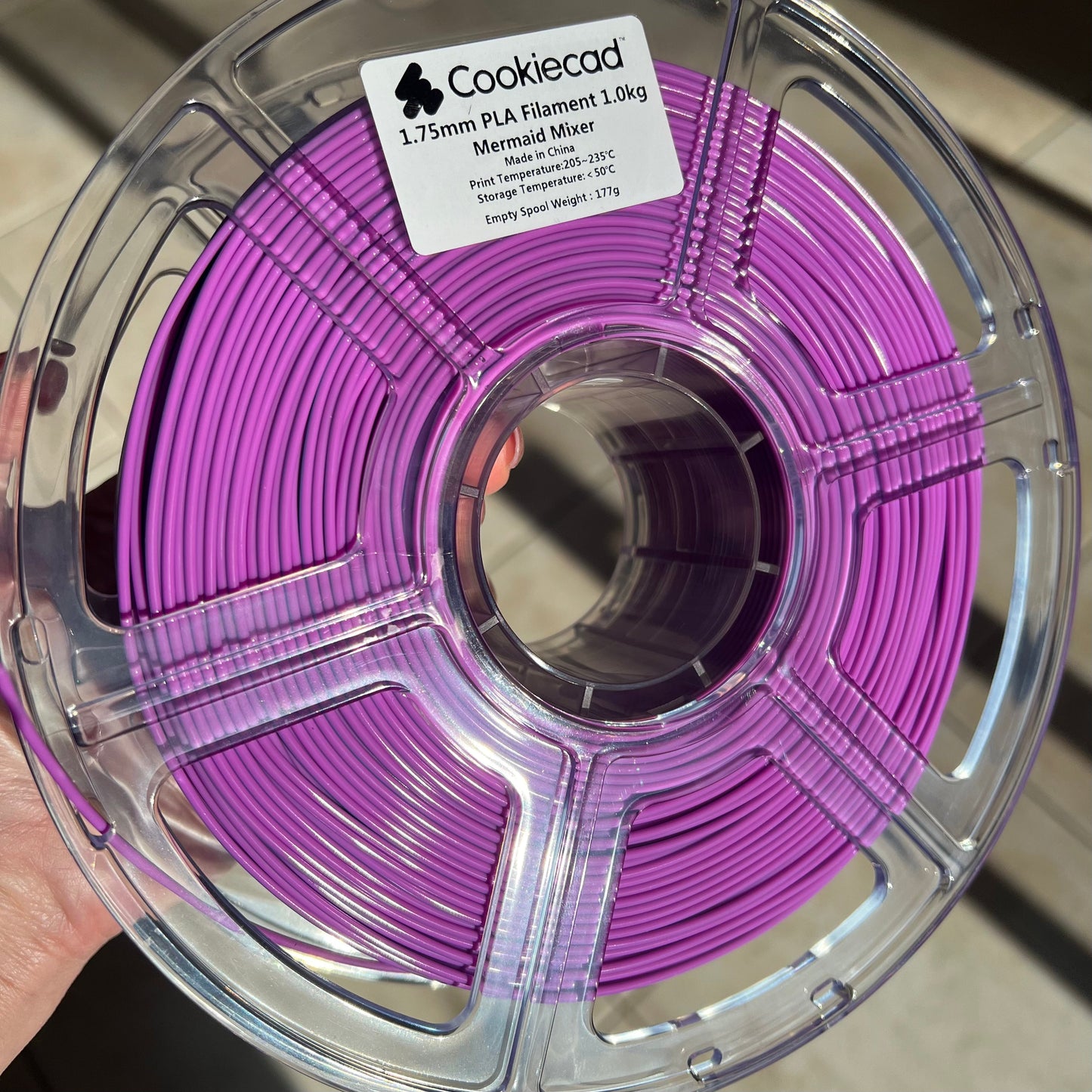 Cookiecad Mermaid Mixer PLA filament – printed sample showing color blend