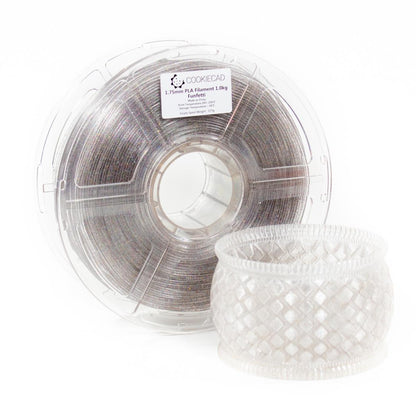 Cookiecad Funfetti PLA filament detail – multicolor glitter sparkle