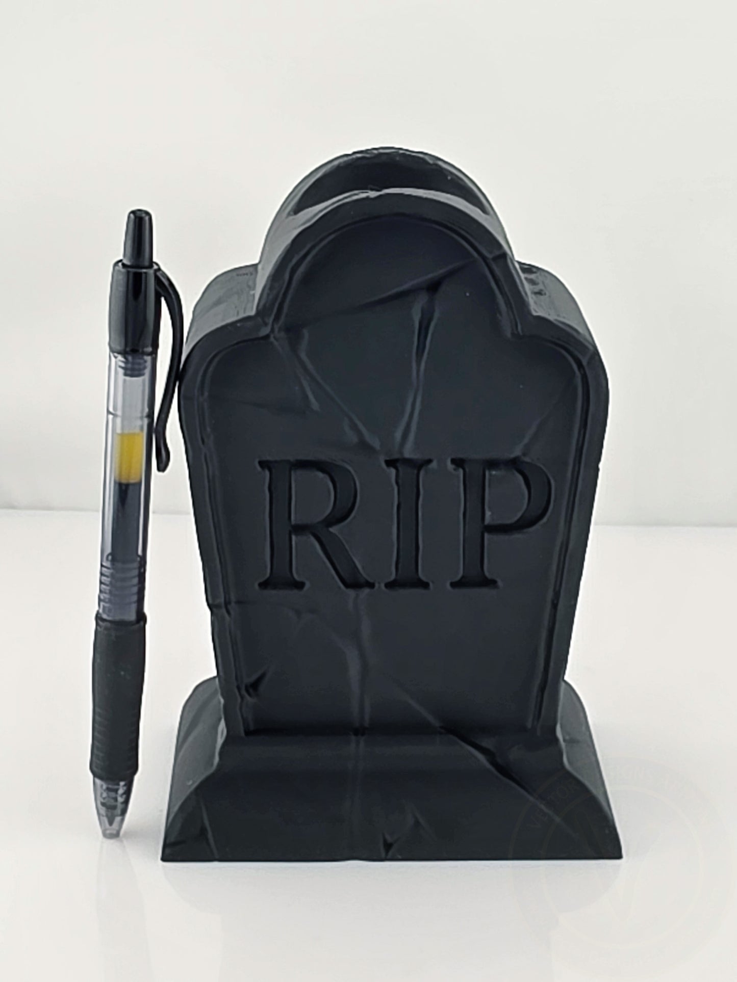 RIP gravestone pencil holder with pens, gothic office accessory and spooky desk decor