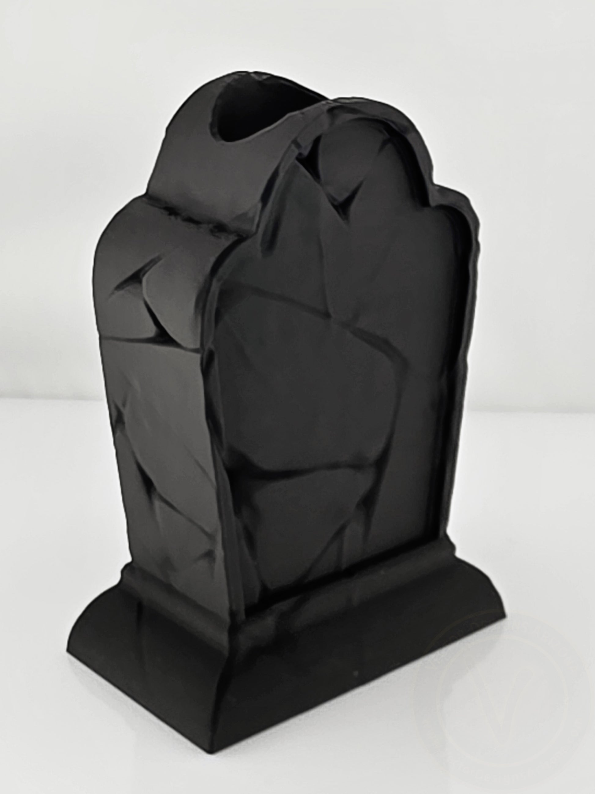 Rear angle of 3D printed tombstone vase, handmade gothic decor from VectorDesignsArizona