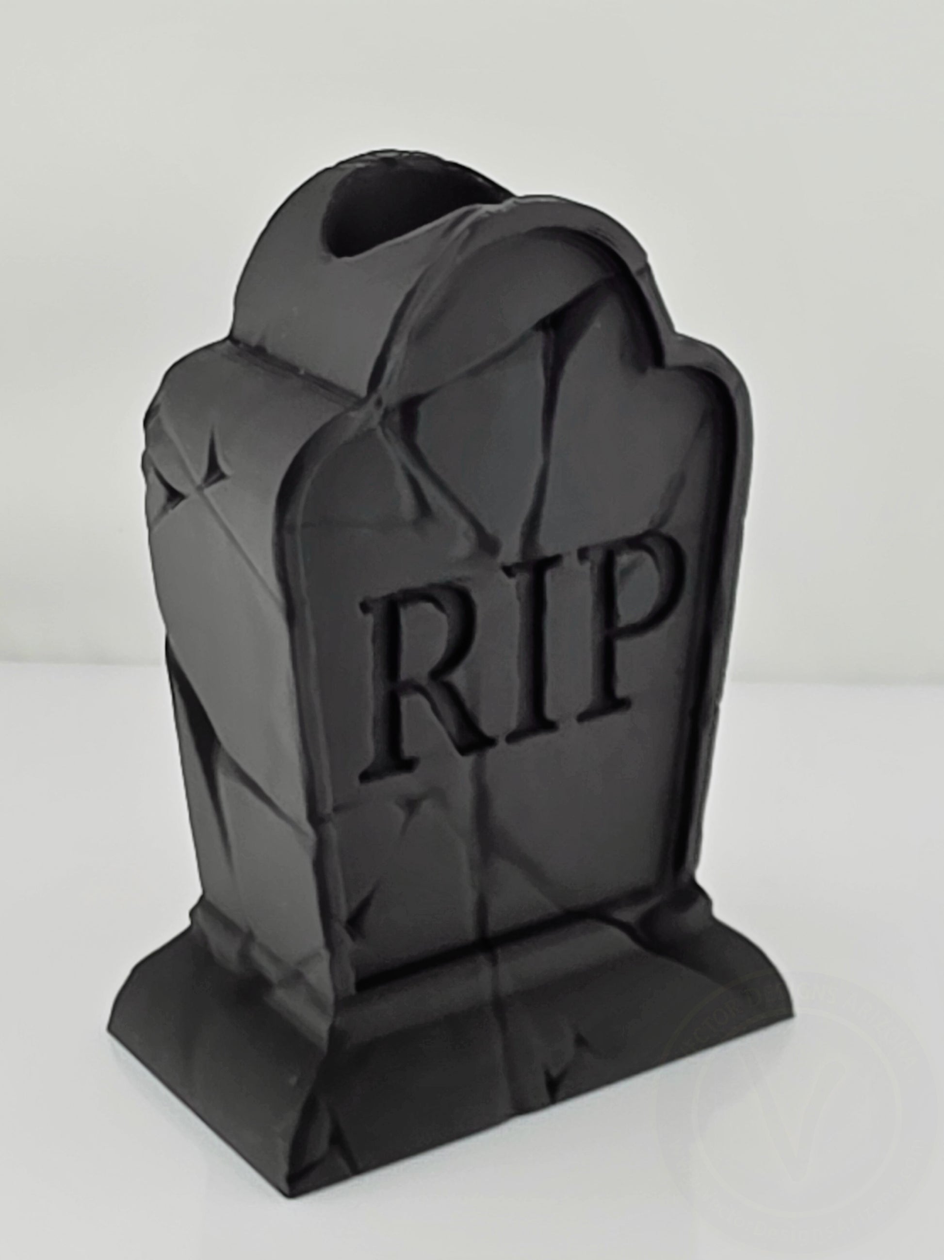 Handmade 3D printed gravestone vase, gothic tombstone design for spooky home decor