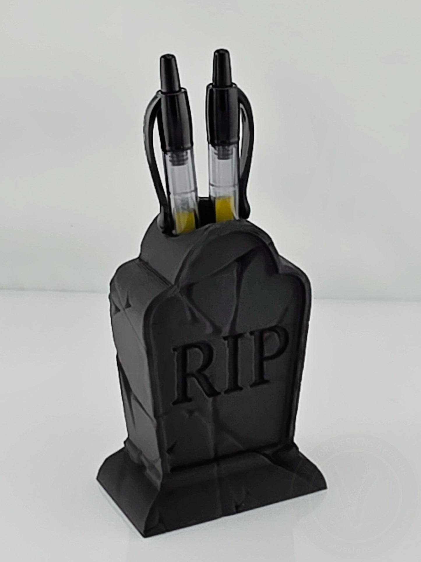 RIP gravestone pencil holder with pens, gothic office accessory and spooky desk decor