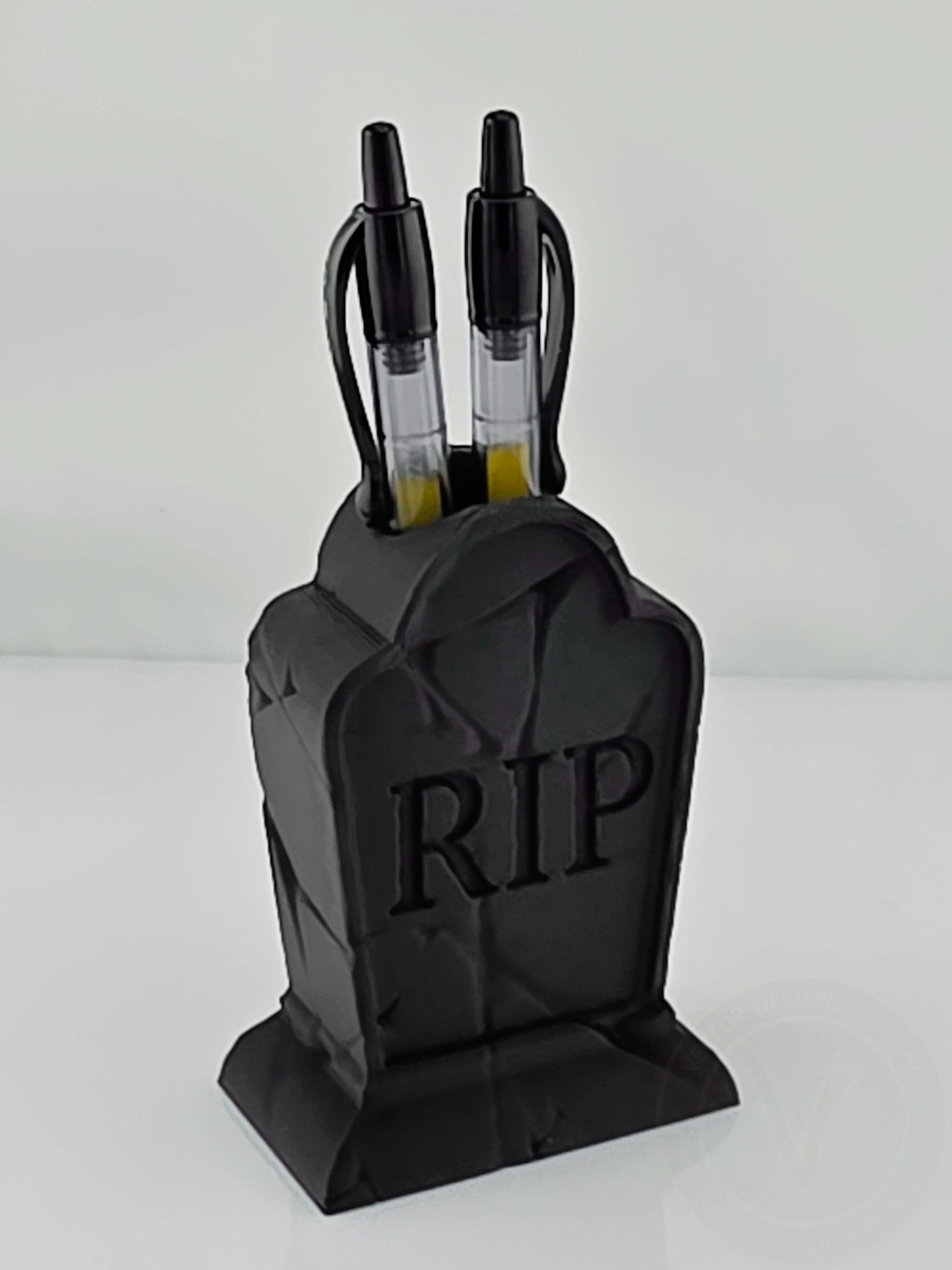 RIP gravestone pencil holder with pens, gothic office accessory and spooky desk decor