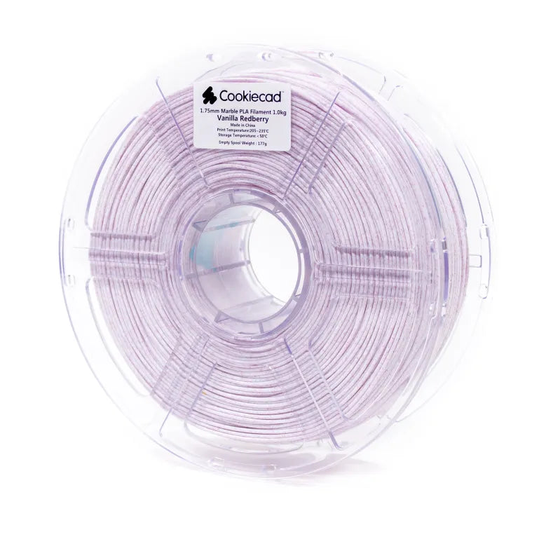Cookiecad Vanilla Redberry PLA filament 1.75mm 1kg – creamy white with redberry chip-style speckling, spool