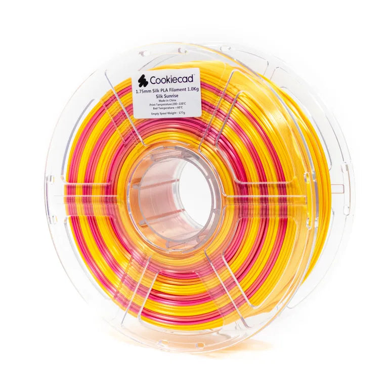 Cookiecad Silk Sunrise PLA filament 1.75mm 1kg – warm sunrise tone with glossy silk finish, spool