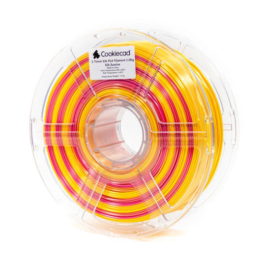Cookiecad Silk Sunrise PLA filament 1.75mm 1kg – warm sunrise tone with glossy silk finish, spool