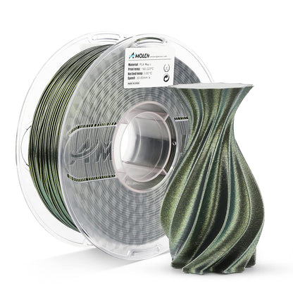AMOLEN Galaxy Gold PLA filament 1.75mm spool showing metallic golden sparkle
