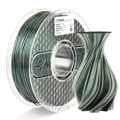 AMOLEN Galaxy Green PLA filament 1.75mm spool showing green sparkle effect