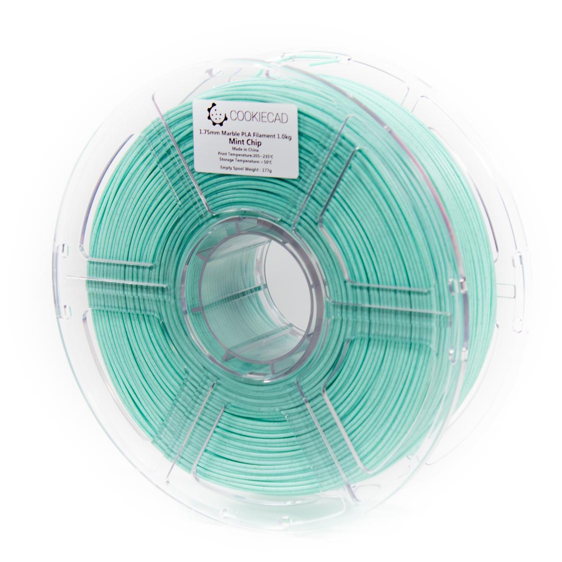 Cookiecad Mint Chip Marble PLA filament 1.75mm 1kg – mint green with dark marble specs, spool