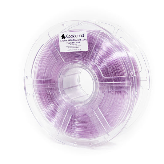 Cookiecad Purple Star Stuff PETG filament 1.75mm 1kg – translucent purple with silver glitter, 1kg spool