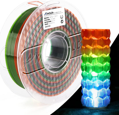 AMOLEN PETG Transparent filament — print specification infographic