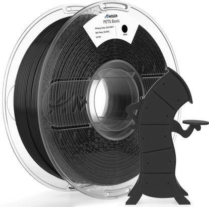 AMOLEN PETG Basic Black — deep black PETG 1.75mm filament spool, semi-gloss finish