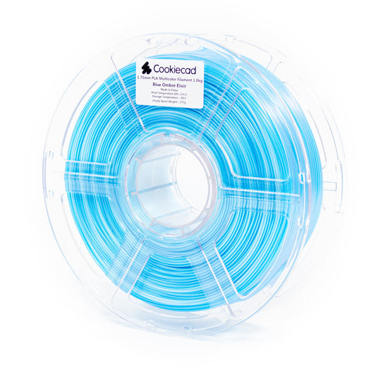 Cookiecad Blue Ombré Elixir PLA filament 1.75mm 1kg – dual-shade blue with iridescent shimmer, spool