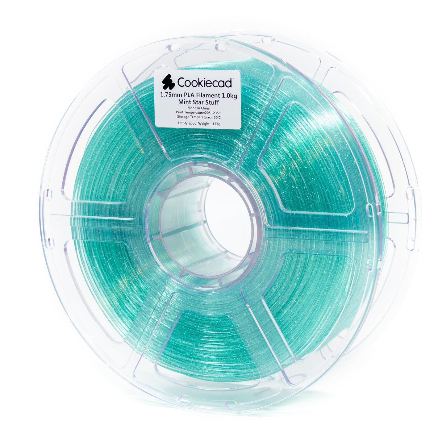 Cookiecad Mint Star Stuff PLA filament 1.75mm 1kg – translucent mint with silver glitter, spool