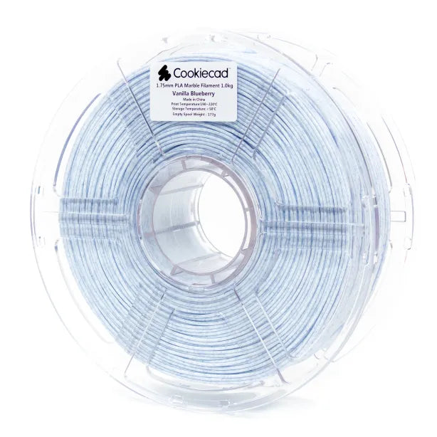 Cookiecad Vanilla Blueberry PLA filament 1.75mm 1kg – creamy white with blueberry chip-style speckling, spool