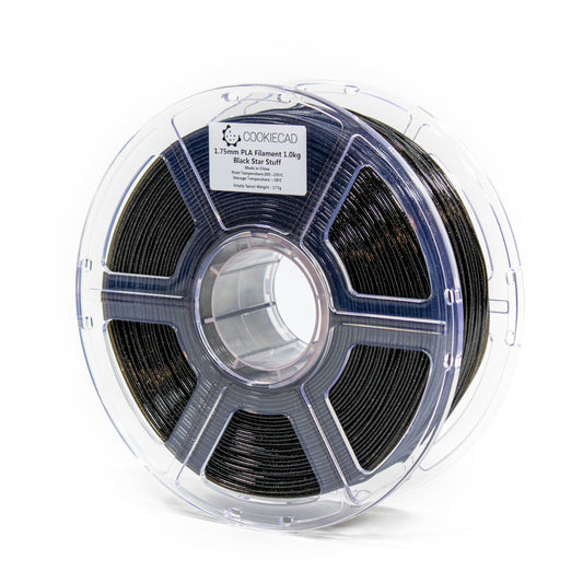 Cookiecad Black Star Stuff PLA filament 1.75mm 1kg – black with silver glitter, spool