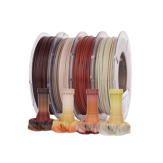 AMOLEN Marble PLA Variety Pack — four-spool display showing Green Schist, Rainbow Rock, Yellow Feldspar Rock, and Red Limestone colorways