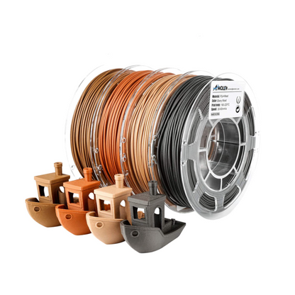 AMOLEN Wood PLA Variety Pack — product overview showing natural wood grain texture filament configurations